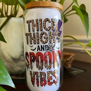 Beer Can Glass Spooky Vibes Glass Jar with Bamboo Lid